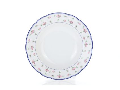 Rose, talíř hluboký 23, Thun, růžičky, modré lemování