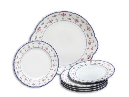 Rose, koláčová souprava, červené růžičky, porcelán, Thun, 7 d.