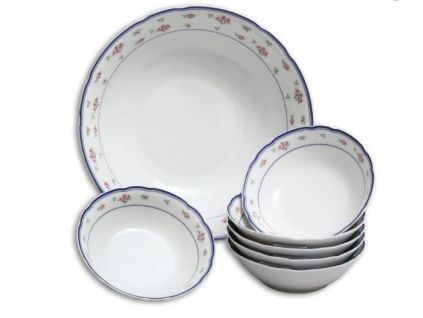 Rose, kompotová souprava, červené růžičky, český porcelán Thun, 7 d.