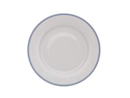 Opal, talíř mělký, 25 cm, český porcelán, bílá krajka, modrý lem, Thun
