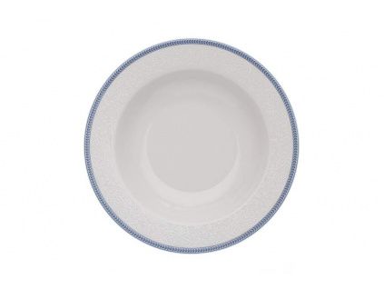 Opal, hluboký talíř, 22 cm, český porcelán, bílá krajka, modrý lem, Thun