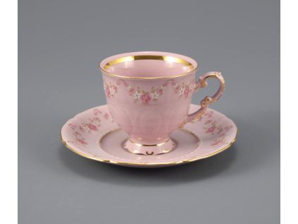 Sonáta, kávový šálek s podšálkem, 0,15 l, růžový porcelán, kytičky, Leander