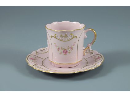 Nero, kávový šálek s podšálkem, 0,15 l, růžový porcelán, kytičky, Leander