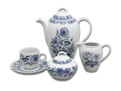 Saphyr, kávová souprava, cibulák, český porcelán, Thun, 15 d.