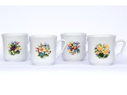 Karel, sada hrnků 0,27 l, Český porcelán Dubí, jarní květiny, 4 ks