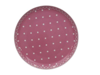 Tom, talíř dezertní 19, růžové puntíky, český porcelán, Thun 1794