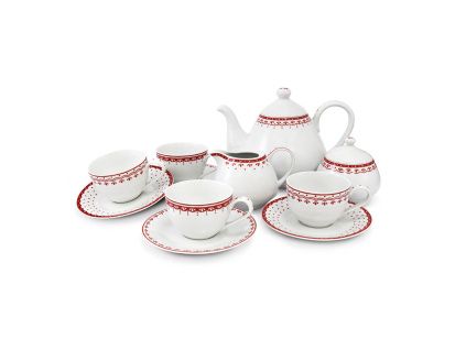 Čajová/ kávová souprava, český porcelán, HyggeLine, červená, Leander, 11 d.