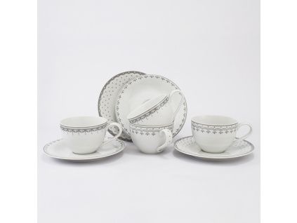 Sada šálků a podšálků, 0,20 l, HyggeLine, šedá, Leander, český porcelán, 4 ks