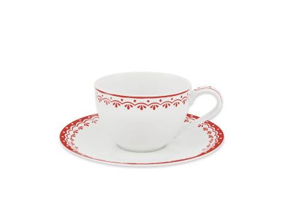 Šálek s podšálkem, 0,20 l, HyggeLine, červená, Leander, český porcelán