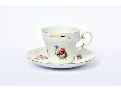 Ela, šálek s podšálkem, bílý porcelán, 150 ml, květiny, Leander