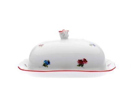 Máslenka, házenka s červeným proužkem, 250 g, Český porcelán Dubí