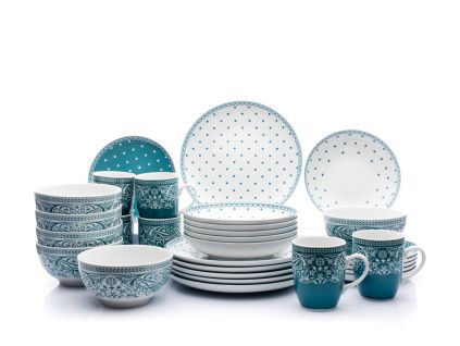 Jídelní souprava, Kodaň, petrolej, karlovarský porcelán, Thun, 30 d.