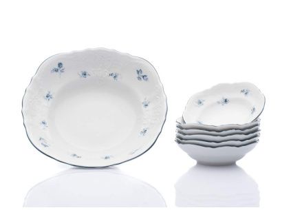Bernadotte, kompotová souprava, modré růžičky, porcelán Thun, 7 d.