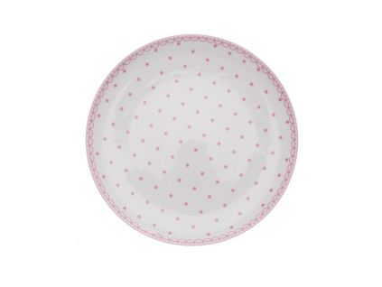 Tom, talíř mělký 26, růžové puntíky, český porcelán, Thun 1794