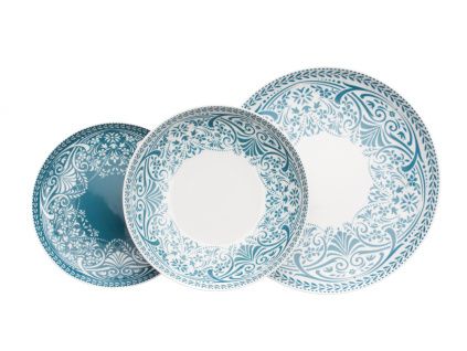 Talířová souprava, petrolej, český porcelán Thun, 18 Ks