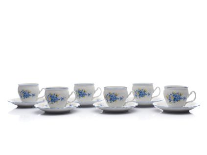 Šálky a podšálky, 240 ml, český porcelán, Bernadotte, pomněnky, Thun, 6 ks