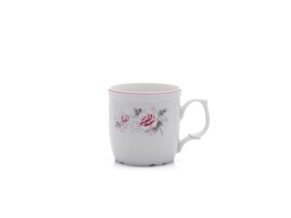 Hrnek, český porcelán, Bernadotte, 250 ml, růže, růžový proužek, Thun
