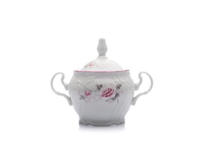 Cukřenka, český porcelán, Bernadotte, 300 ml, růže, růžový proužek, Thun
