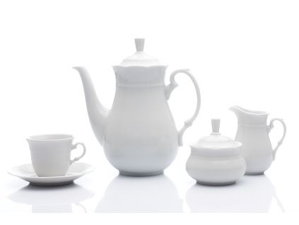 Kávová souprava, český porcelán, Natálie, bílá, Thun, 15 d.