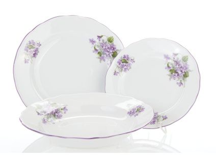 Talířová sada, fialky, Český porcelán Dubí