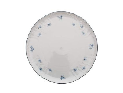 Talíř dortový, český porcelán, Bernadotte, 32 cm, modré růžičky, Thun