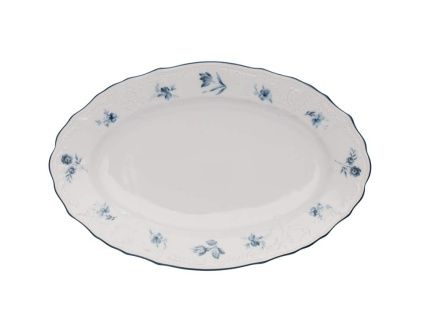 Mísa oválná, 34 cm, český porcelán, Bernadotte, modré růžičky, Thun