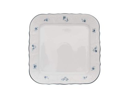 Podnos čtyřhranný, 26 cm, český porcelán, Bernadotte, modré růžičky, Thun