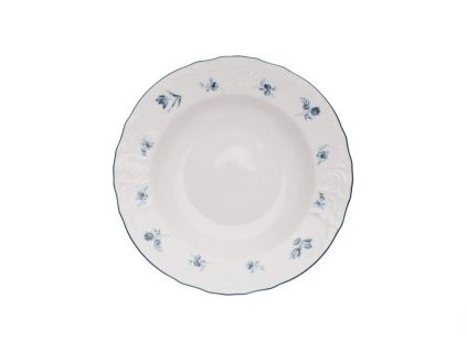 Talíř hluboký, český porcelán, Bernadotte, 23 cm, modré růžičky, Thun