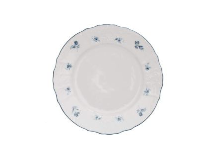 Talíř mělký, český porcelán, Bernadotte, 25 cm, modré růžičky, Thun