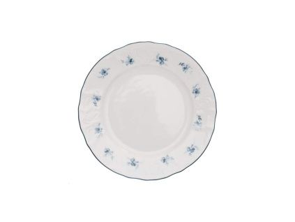 Talíř dezertní, český porcelán, Bernadotte, 19 cm, modré růžičky, Thun