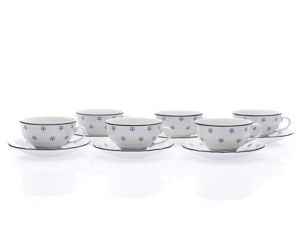 Sada šálků s podšálkem na čaj, český porcelán, 250 ml, Verona, modrá valbella, G. Benedikt