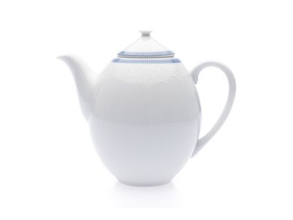 Kávová konvice, český porcelán, 0,8 l, bílá krajka, modrý lem, Thun