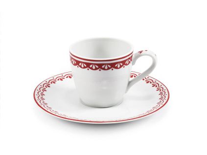 Šálek s podšálkem na espresso, 0,07 l, HyggeLine, červená, Leander, český porcelán