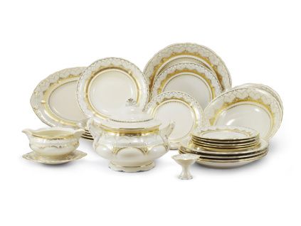 Jídelní souprava Sonáta, český porcelán, slonová kost, zlatotisk, 25 d., Leander
