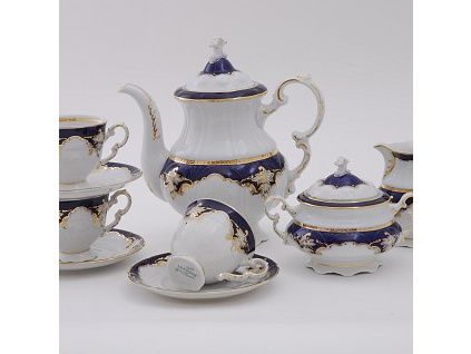 Kávová souprava Sonáta, český porcelán, 15 d., kobalt, zlato, Leander