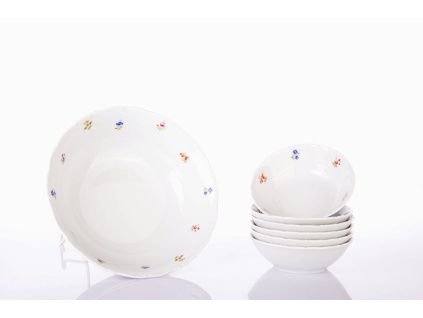 Kompotová souprava, karlovarský porcelán, házenka, Thun R. Z., 7 d.