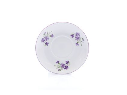 Podšálek, Baňák, 15 cm, fialky, Český porcelán Dubí