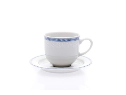 Šálek a podšálek na kávu, 165 ml, bílá krajka, modrý lem, Thun