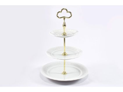 Talíř mělký dezertní a podš. plus stojan pok., český porcelán, Sonáta, bílá krajka, Leander