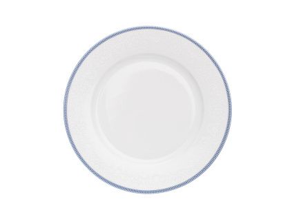 Mísa mělká, český porcelán, 30 cm, bílá krajka, modrý lem, Thun