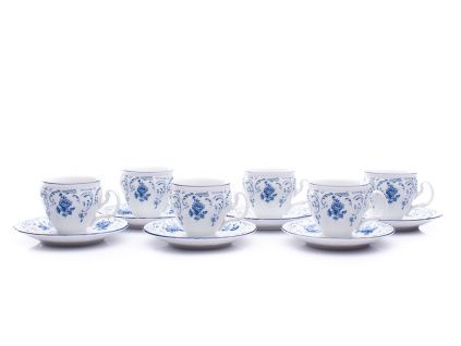 Šálky a podšálky, český porcelán, 240 ml, Bernadotte, modré květy, 6 ks, Thun 1794