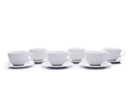 Šálky a podšálky, bílé, 280 ml, Opal, český porcelán, Thun, 6 ks