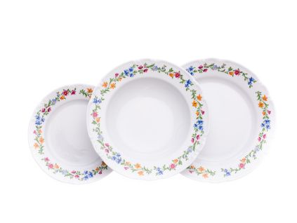 Talířová souprava, český porcelán, Constance, květinový pás, 18 d., Thun 1794