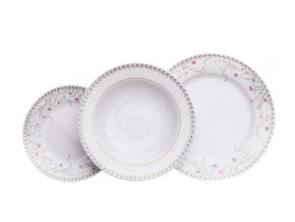 Talířová souprava, český porcelán, Sylvie, drobné kytičky, 18 d., Thun 1794