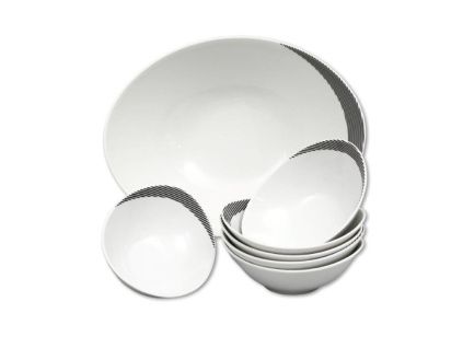 Kompotová souprava, porcelán Thun, Loos, černé proužky, 7 d.