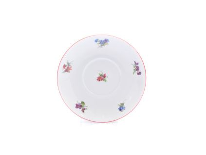 Podšálek, Baňák, 15 cm, házenka s červeným proužkem, Český porcelán Dubí
