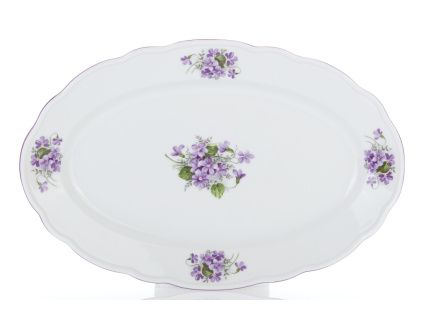 Mísa oválná, český porcelán, 35 cm, fialky, Český porcelán