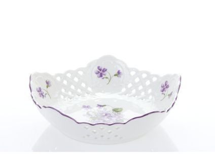 Mísa pětihranná prolamovaná, český porcelán, 19 cm, fialky, Český porcelán