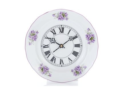 Hodiny, český porcelán, 24 cm, fialky, Český porcelán
