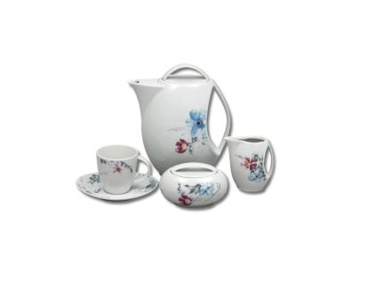 Loos, kávová souprava, český porcelán, květy, Thun, 15 d.